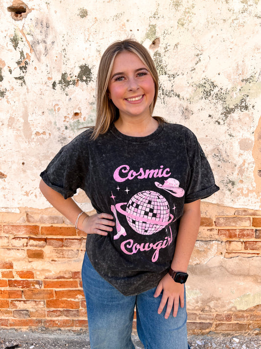 This Cosmic Cowgirl Disco Ball Graphic T-Shirt-top-Zutter-Max Retail-The Twisted Chandelier