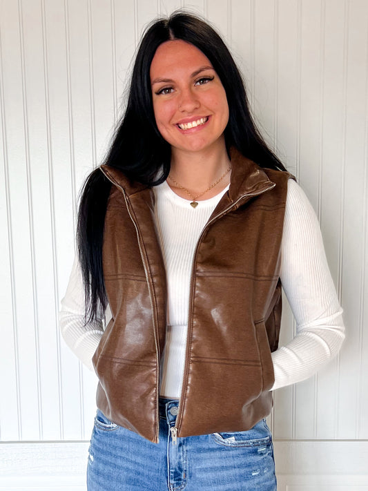 Connie Wash Effect Faux Leather Vest-Active Basic | Active USA-Tops Collection-The Twisted Chandelier