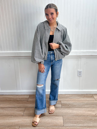 Greer Gingham Long Balloon Sleeves jacket