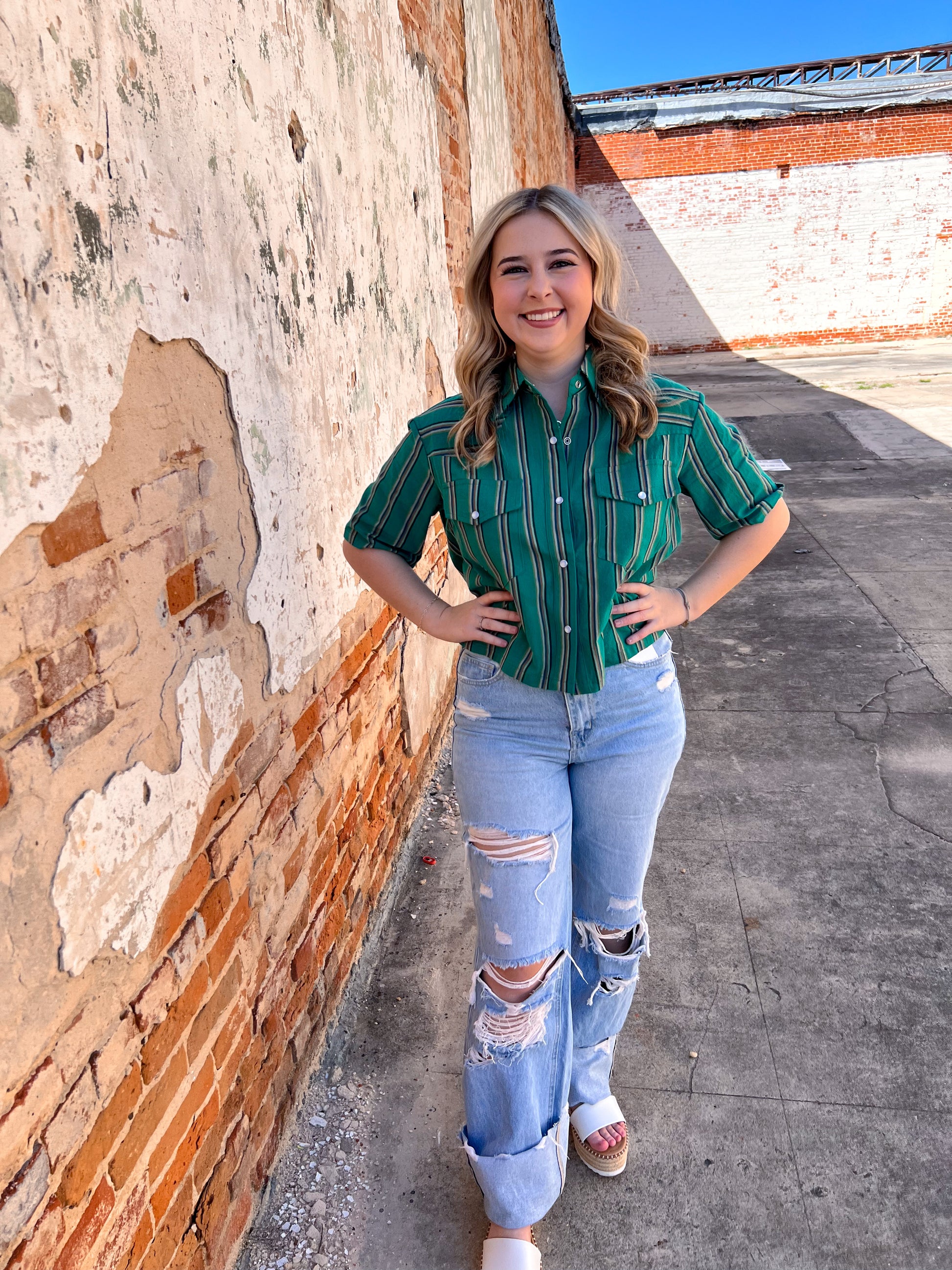 Jade Serape Pearl Snap Button Down Top-Top-Lucky & blessed-bin c3, TO647-JDSER-The Twisted Chandelier