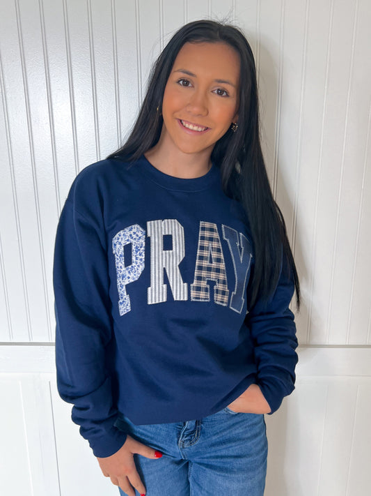 Pray Navy Faith Sweatshirt -Shop Southern Belle-Tops Collection-The Twisted Chandelier