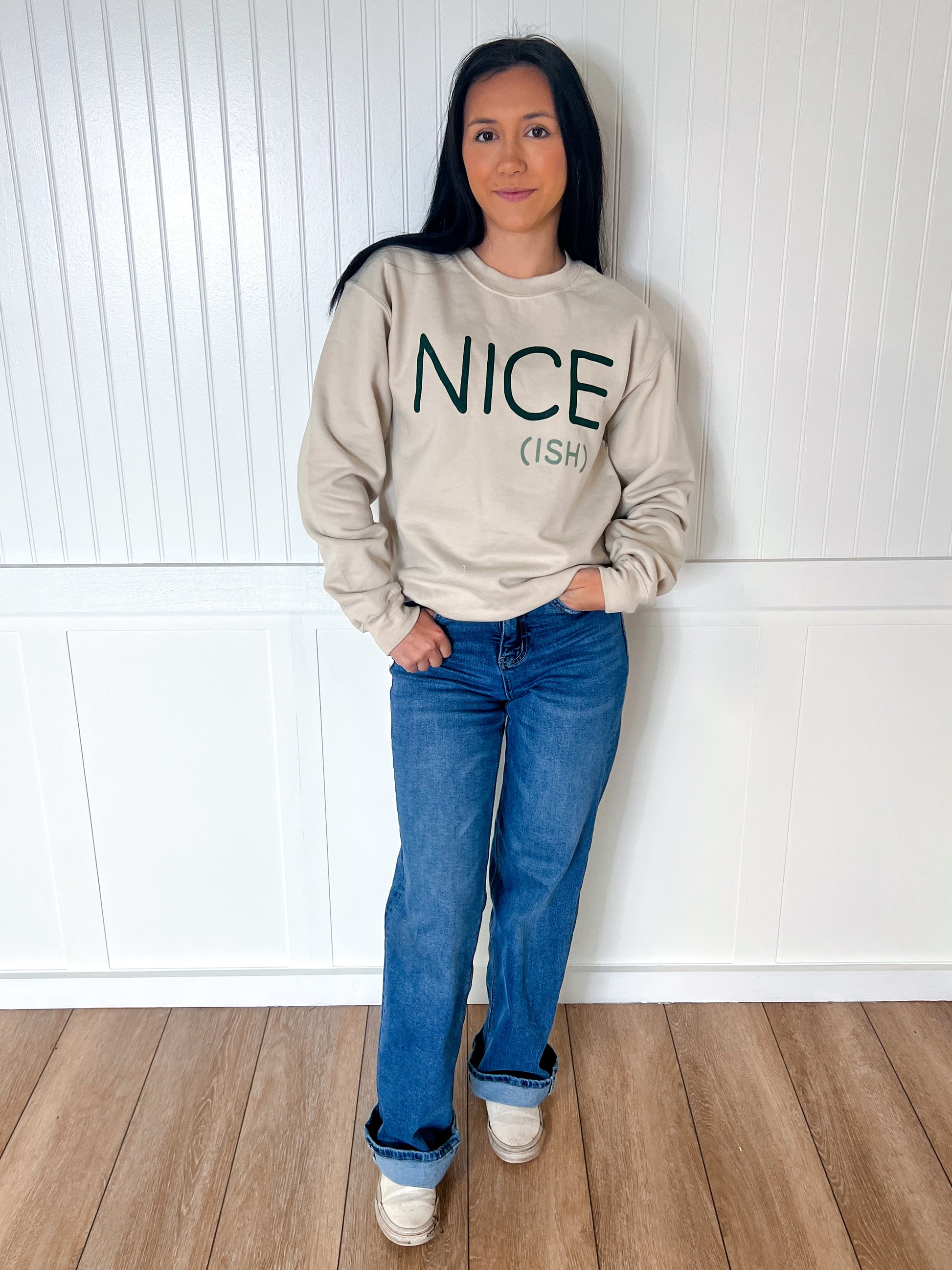 Nice Ish Christmas Crewneck Sweatshirt-Mugsby-Bin a1,FD 12/3/24,OGP 44.95-The Twisted Chandelier