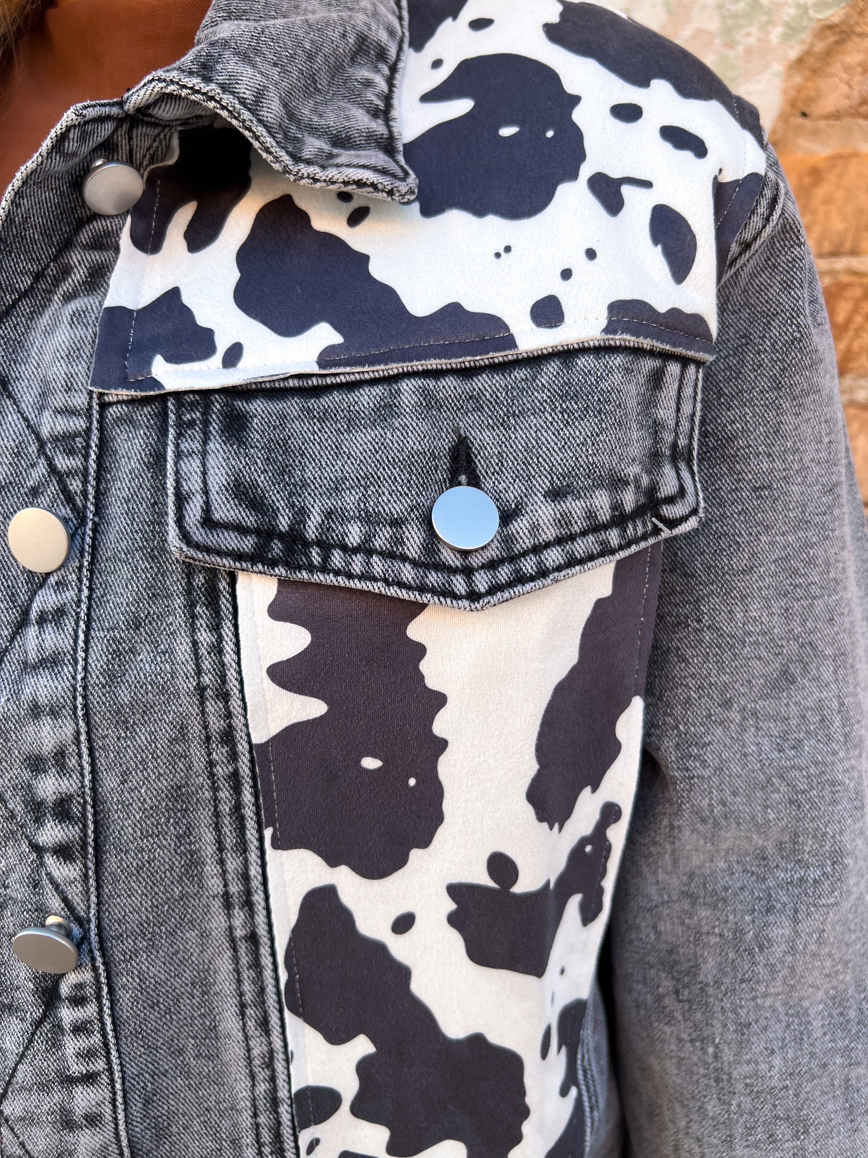 Cow print deals denim jacket