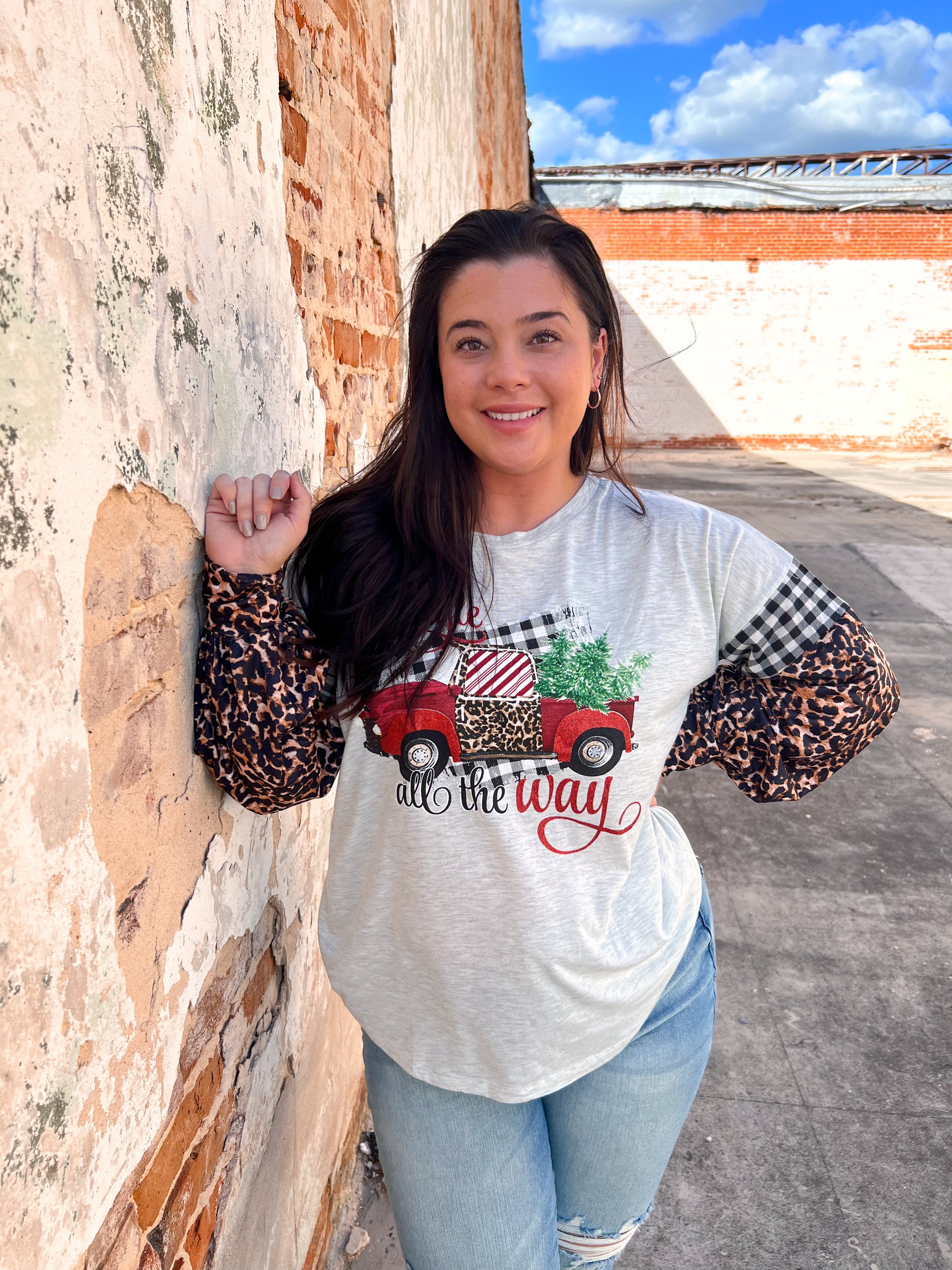Jingle Festive Truck Christmas Long Sleeve-Graphic T-Shirt-Southern Grace Wholesale--The Twisted Chandelier