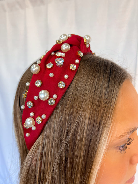 Bejeweled Knot Headband Crimson-Headband-Kenze Pannee-00356814-The Twisted Chandelier