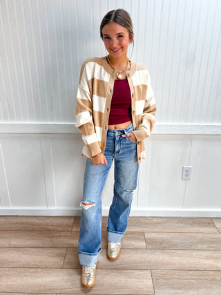 Willa Oversized Stripe Button Front Sweater Cardigan