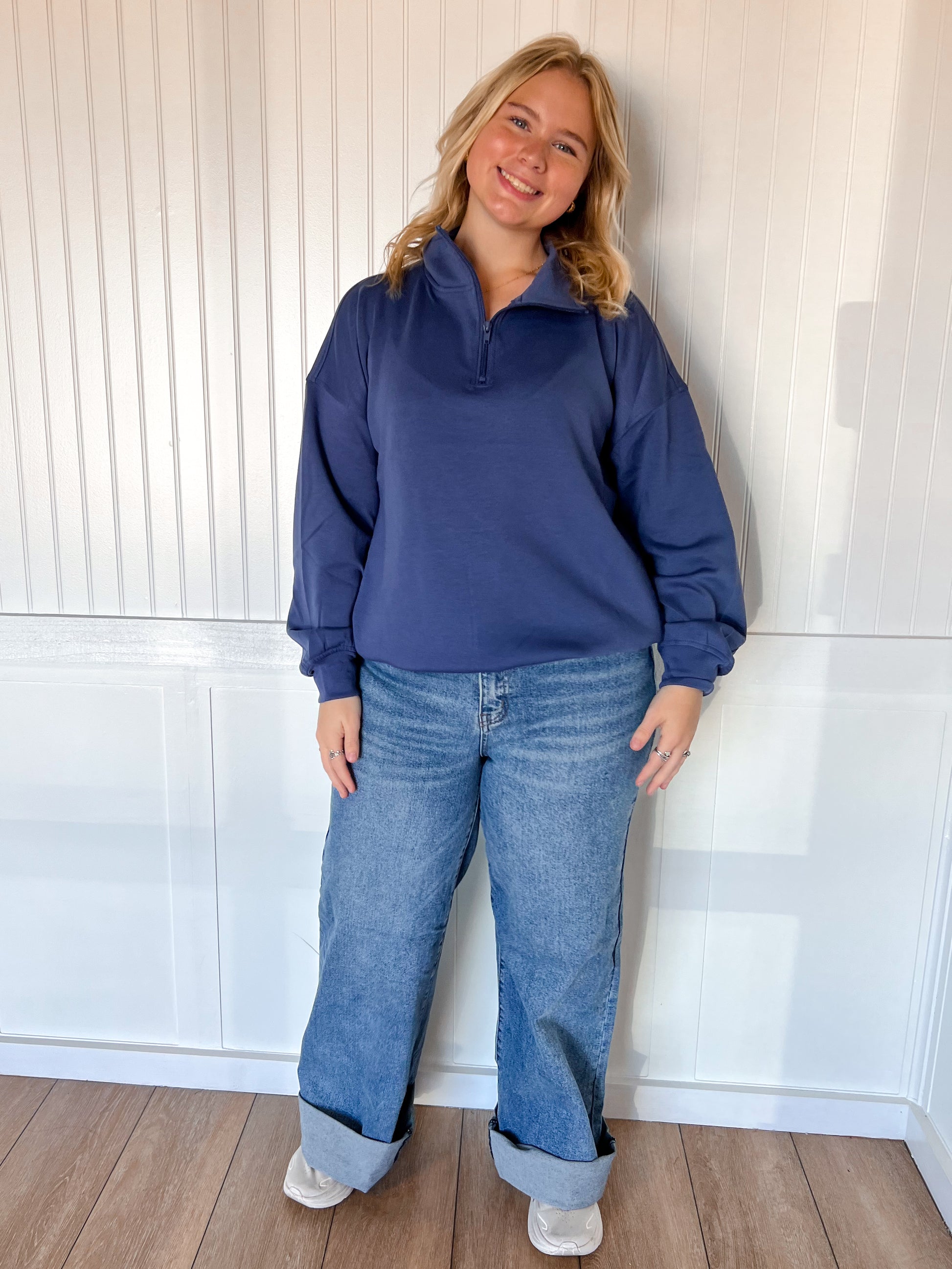 Rebecca Scuba Half Zip Pullover-Zenana-Tops Collection-The Twisted Chandelier