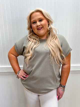 Delaney Cotton Modal Slub Rolled Sleeve Tee - Plus - Mushroom-Shirts & Tops-ZENANA-FD 03/12/26,Tops Collection-The Twisted Chandelier