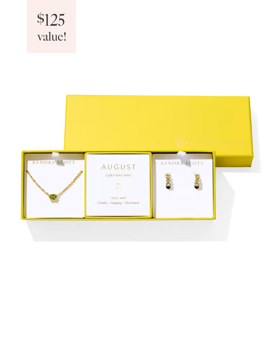 Kendra Scott Cailin Birthstone Gift Set Gold Light Green Crystal