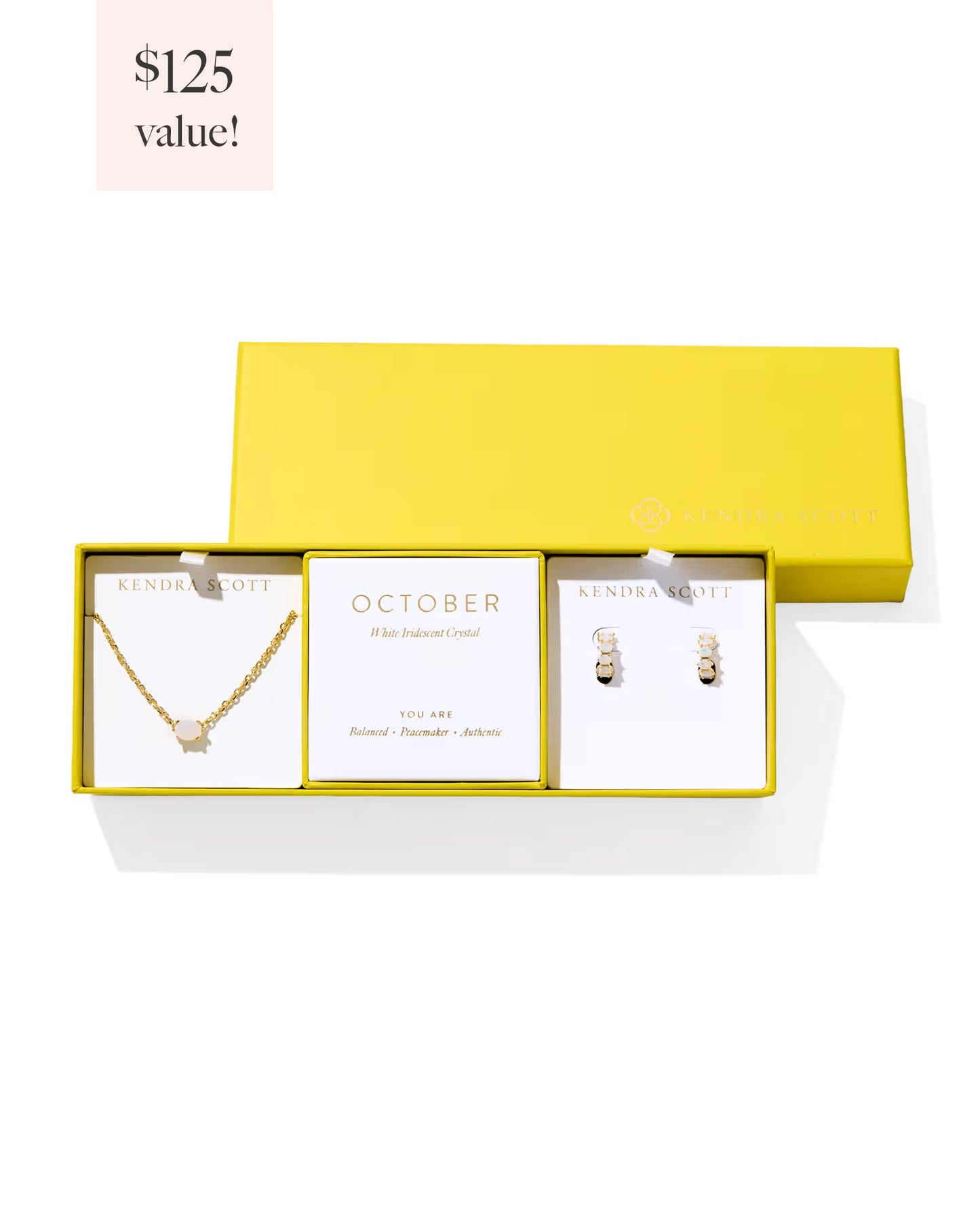 Kendra Scott Cailin Birthstone Gift Set Gold White Iridescent Crystal