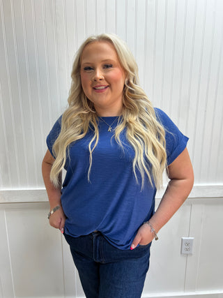 Addie Slub Cuffed Sleeve Tee - Plus - Navy-Top-ZENANA-FD 08/03/26,Tops Collection-The Twisted Chandelier