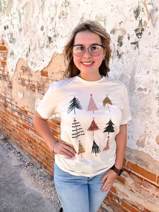Colorful Christmas Trees Festive Graphic Tee-Shirts & Tops-Kissed Apparel-white-The Twisted Chandelier