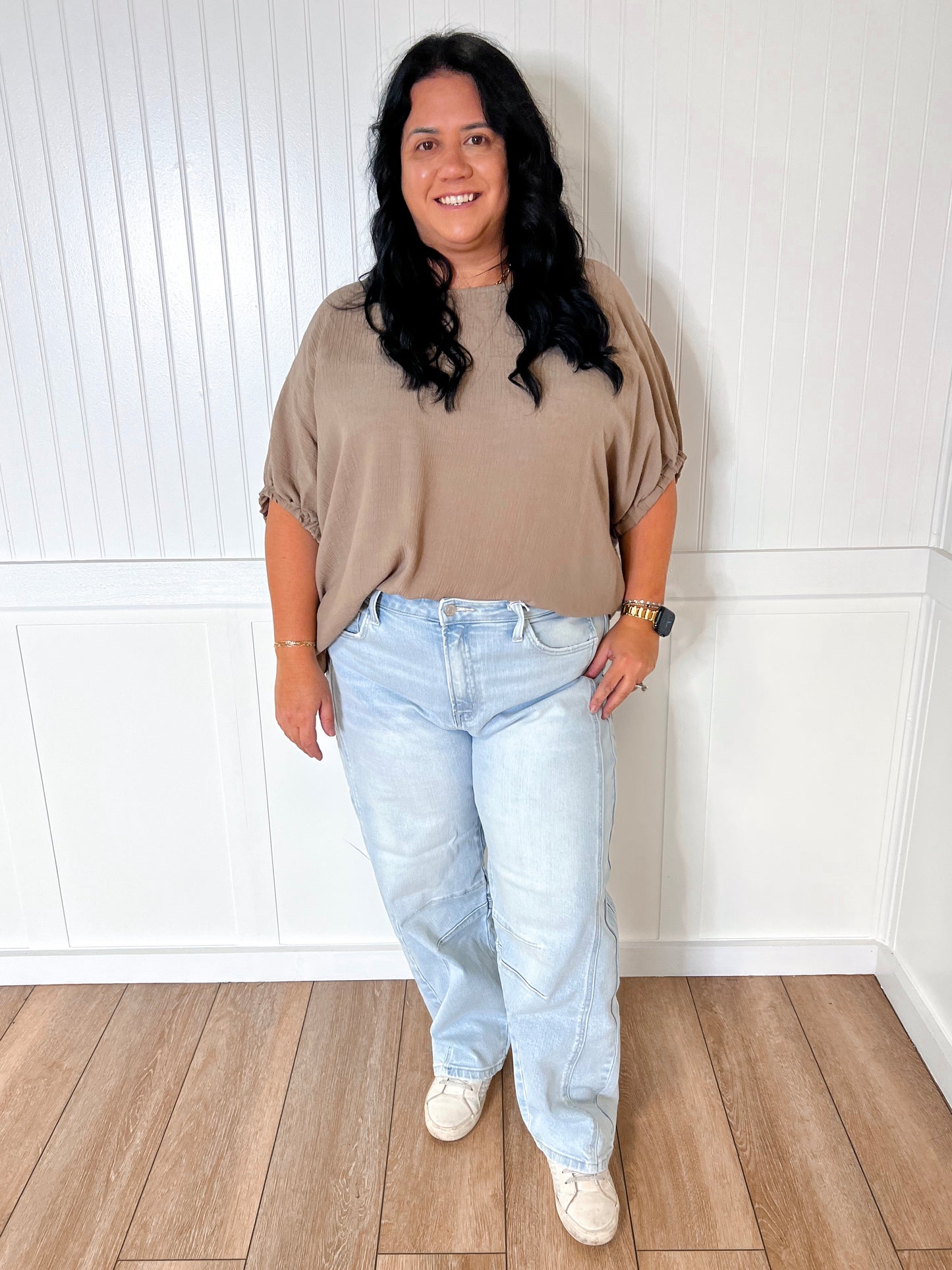 Joanie Elastic Sleeve Blouse Top - Plus-Apparel & Accessories-ee:some-09/03/24,1st md,BIN A 3,FD 05/15/24,OGP 46.99,PTK9526,Tops Collection-The Twisted Chandelier