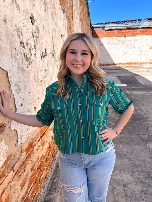 Jade Serape Pearl Snap Button Down Top-Top-Lucky & blessed-bin c3, TO647-JDSER-The Twisted Chandelier