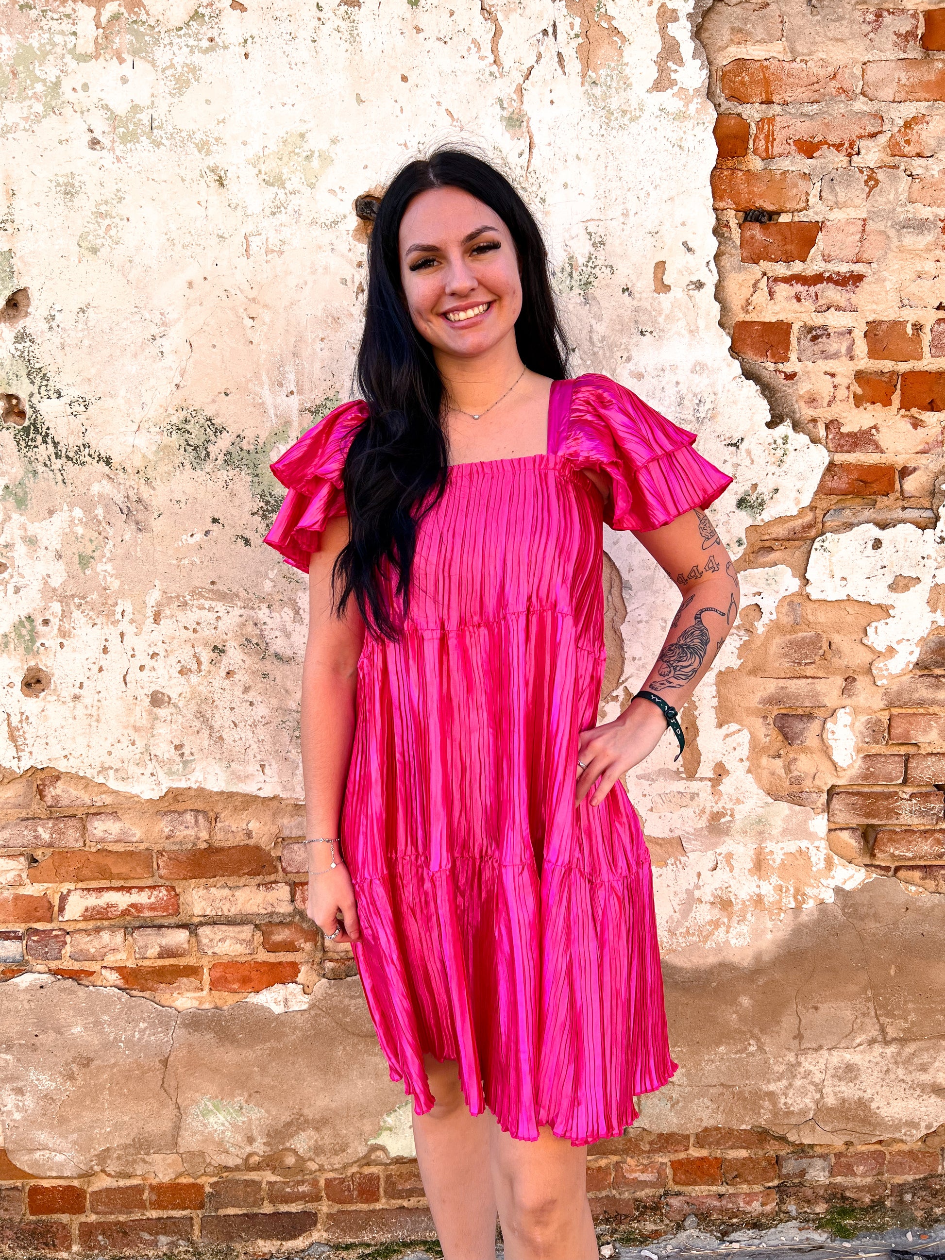 Kendall Pleated Versi Dress - Pink-Dresses-Southern Grace Wholesale-BIN C2, DJR, FD 01/07/25-The Twisted Chandelier