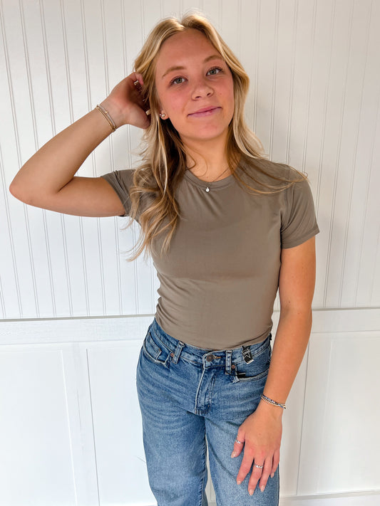 Jamie Classic Chic Slim Fit Tee - Warm Grey-Active Wear-Mono B-BIN A 3,FD 7/01/25,Top,Tops Collection-The Twisted Chandelier