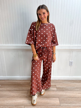 Pippa Heavy Scuba Polka Dot Pants - Brown/White