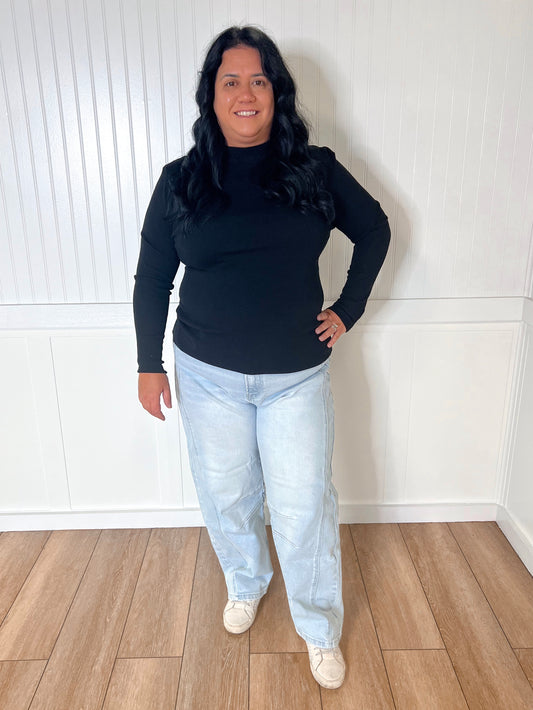 Lillian Mock Neck Long Sleeve Knit Sweater Top - Black - Plus-Sweater-blu pepper-BIN A 3,FD 12/09/24,Tops Collection-The Twisted Chandelier