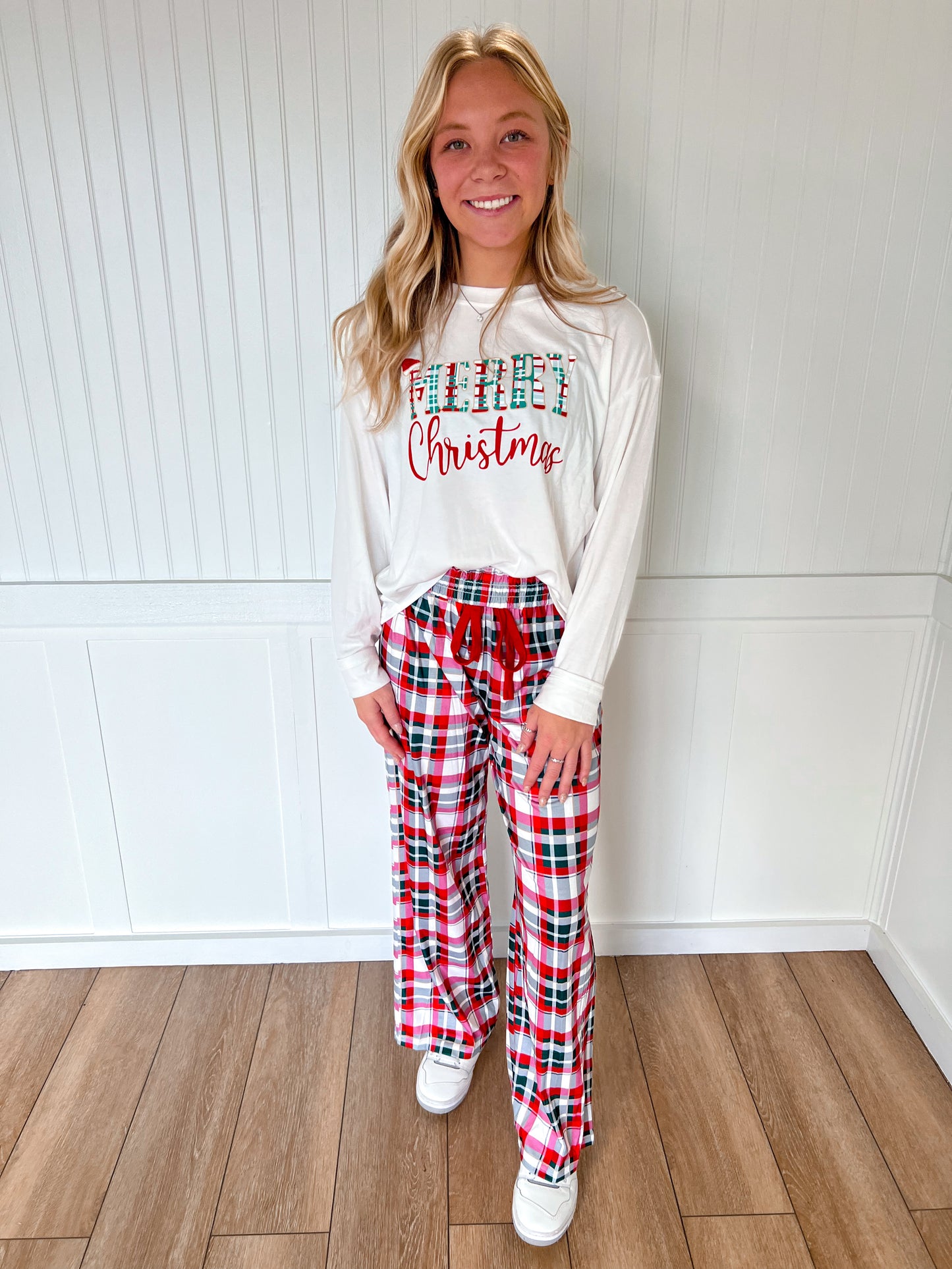 Merry Christmas Pajamas Plaid Two Piece Lounge Set-fashionworks-Christmas tote ct1,FD 12/03/24-The Twisted Chandelier