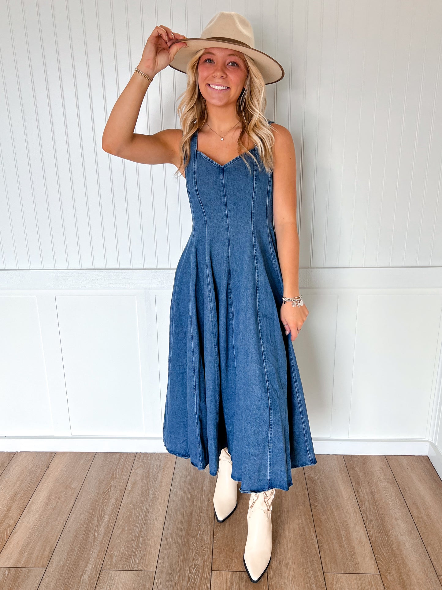 Claira Washed Denim Midi Dress-FLYING TOMATO-DJR-The Twisted Chandelier