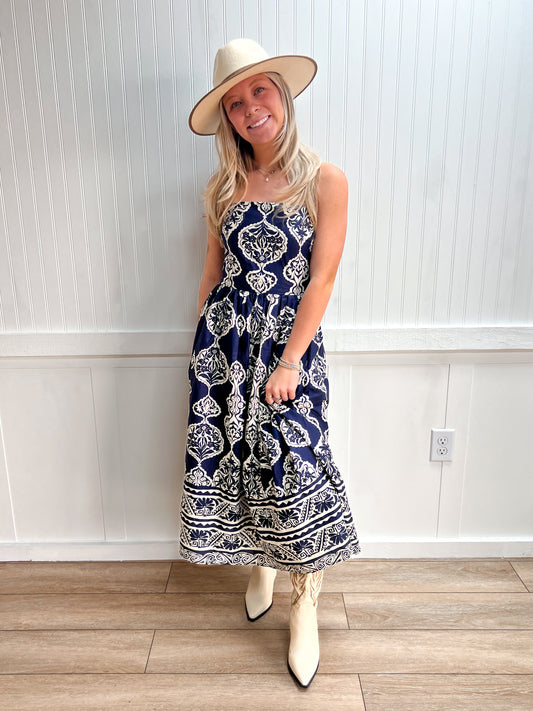 Georgia Printed Strapless Midi Dress