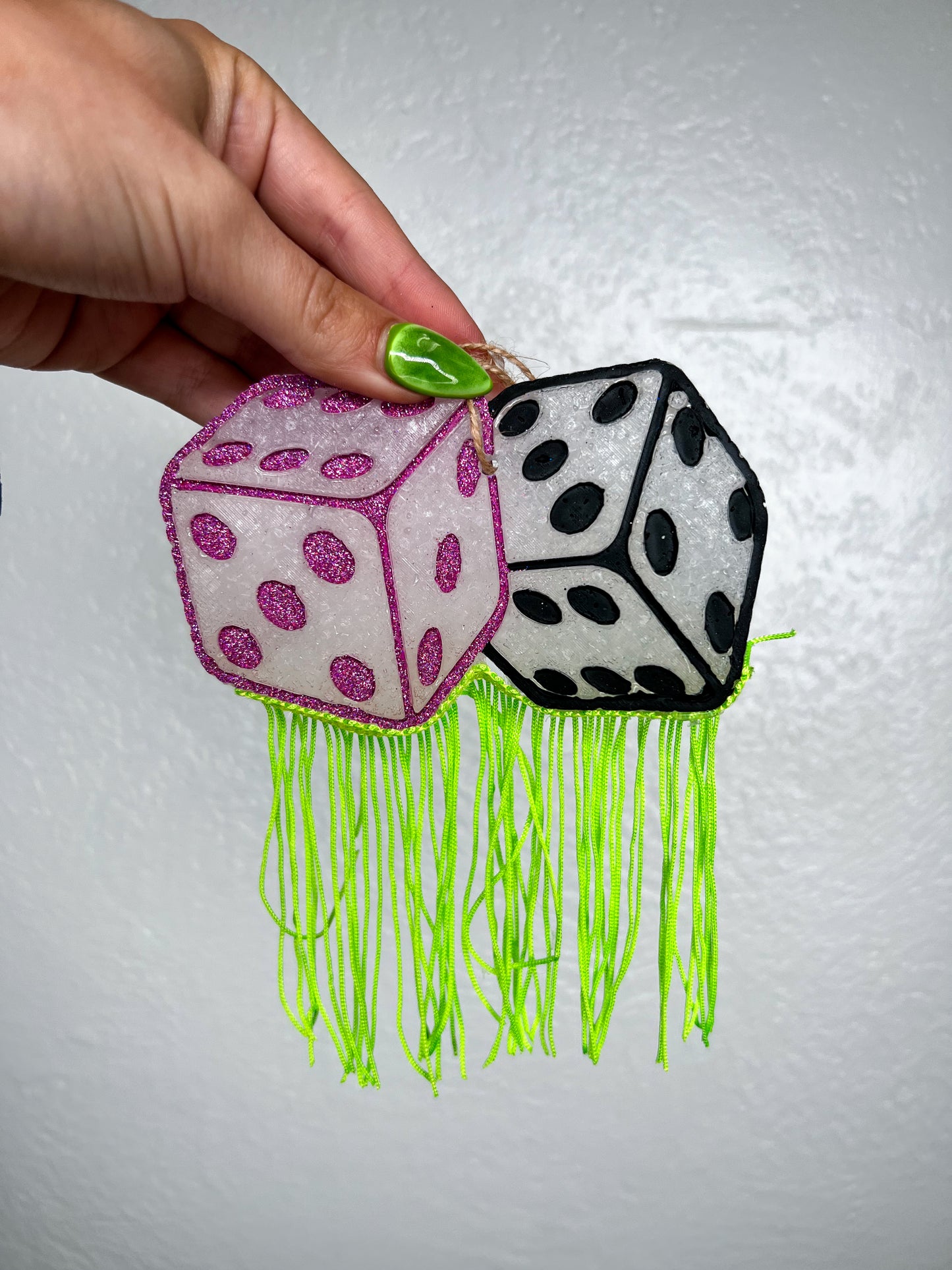 Dice with Fringe Car Freshie-Southern Creek Wholesale-Dragon Berry-Green-The Twisted Chandelier