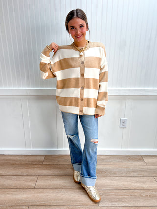 Willa Oversized Stripe Button Front Sweater Cardigan
