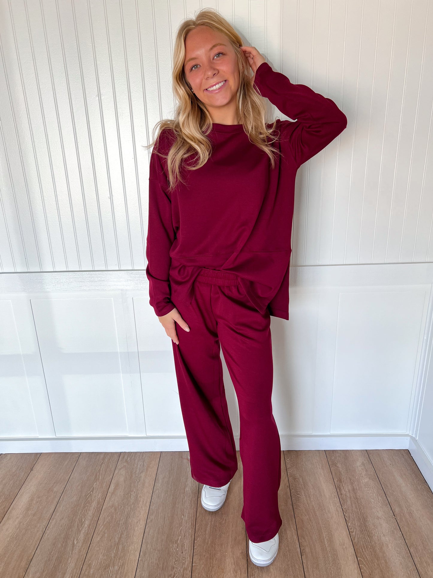 Monroe Scuba Side Slit Top & Pants Set – Soft Stretch Two-Piece Lounge Set-Outfit Sets-Zenana-FD 11/6/25-The Twisted Chandelier