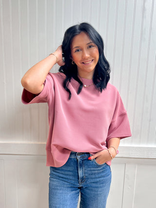 Kinsley Ribbed Round Neck Waist Banded Tee Shirts - Light Rose-Shirts & Tops-Zenana-FD 03/12/26,Tops Collection-The Twisted Chandelier