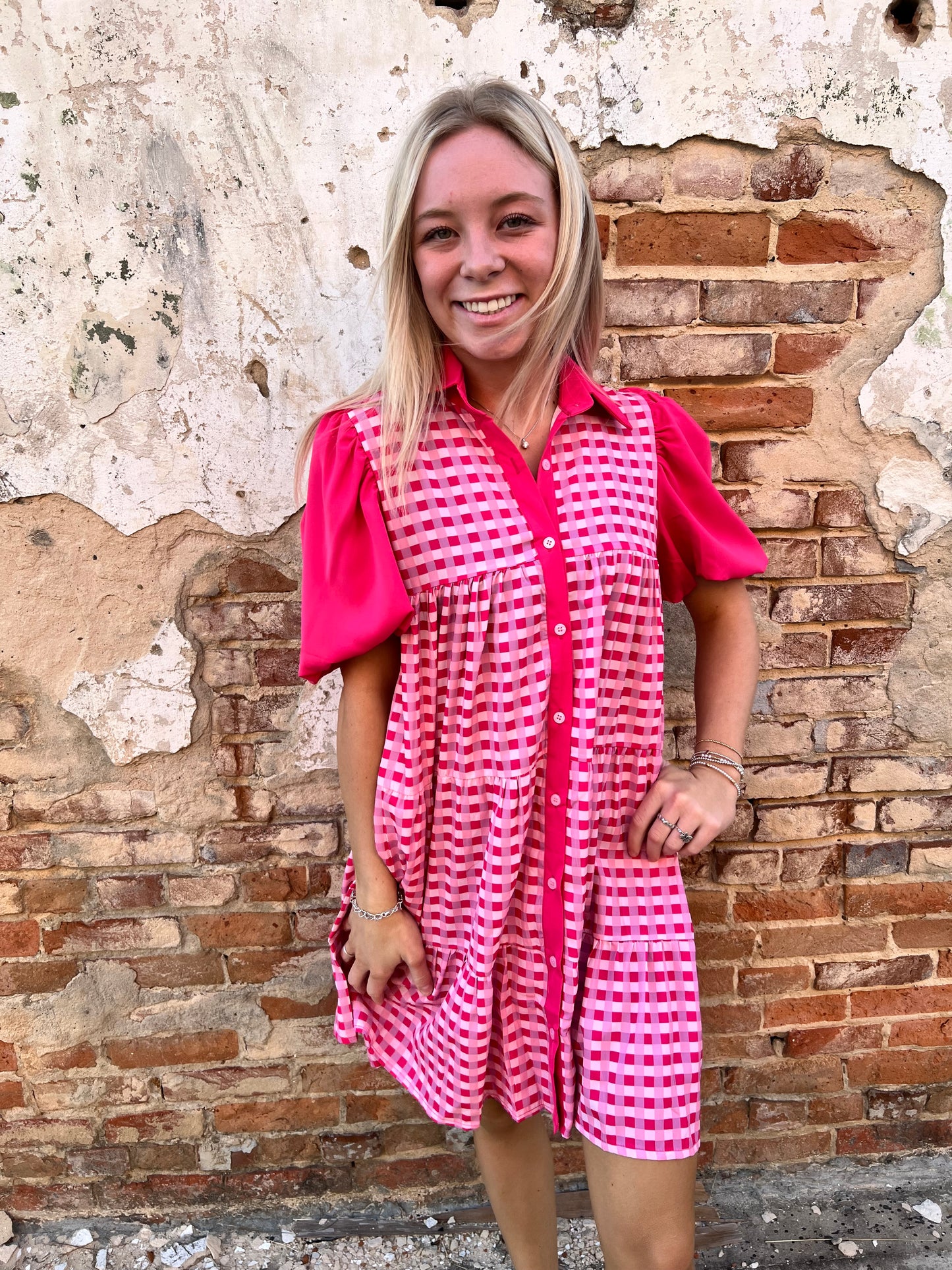 Jasmine Pink Gingham Button Up Dress-Dresses-Southern Grace Wholesale-Bin b3,DJR,FD 01/07/25-The Twisted Chandelier