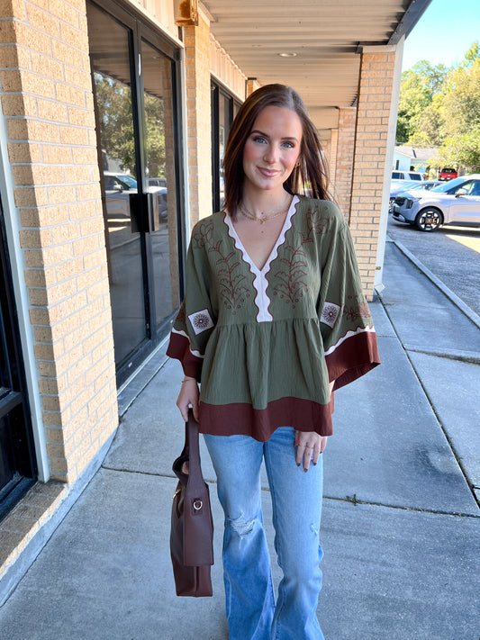 Maren Color Block Airflow Oversized Peasant Blouse-Oddi-Bin B4,Tops Collection-The Twisted Chandelier