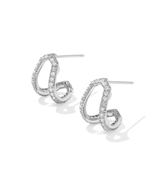 Kendra Scott Daphne Pave Huggie Earrings Silver White Cz-Earrings-Kendra Scott-E01051RHD-The Twisted Chandelier