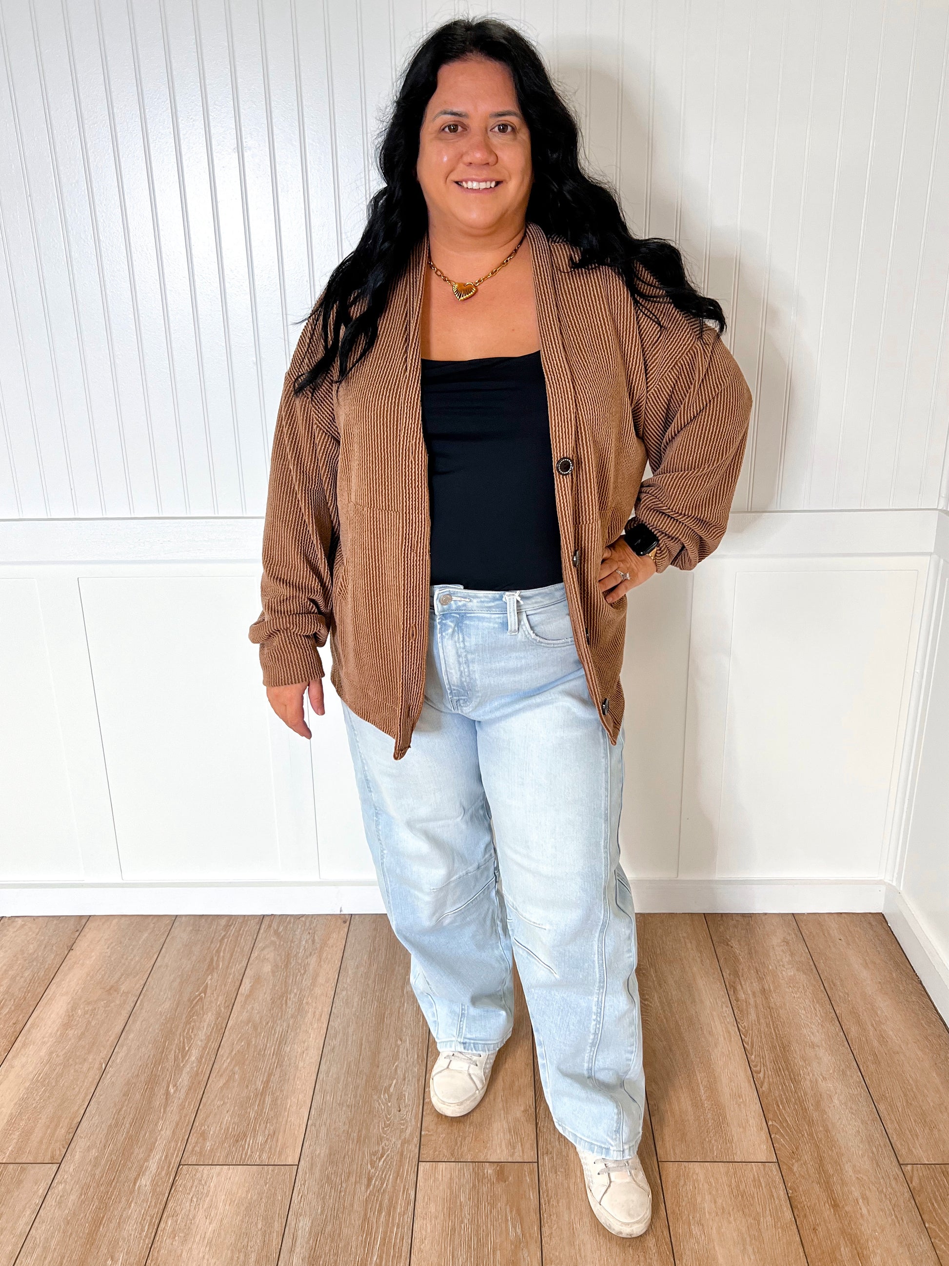 Kate Solid Rib Drop Shoulder Button Balloon Sleeve Cardigan - Chestnut-7th Ray-Bin a4,FD 09/22/25,OGP 42.99-The Twisted Chandelier