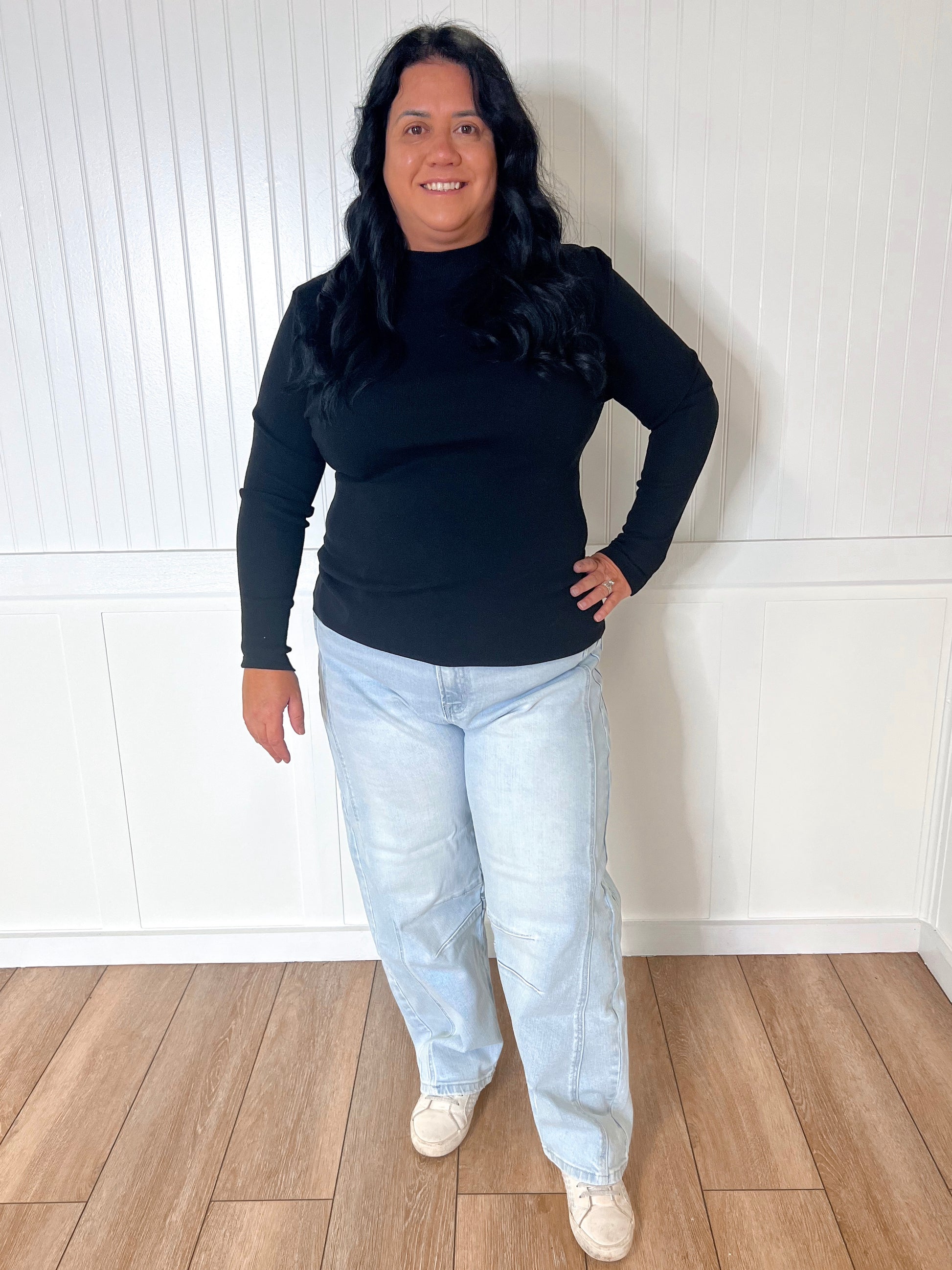 Lillian Mock Neck Long Sleeve Knit Sweater Top - Black - Plus-Sweater-blu pepper-BIN A 3,FD 12/09/24,Tops Collection-The Twisted Chandelier