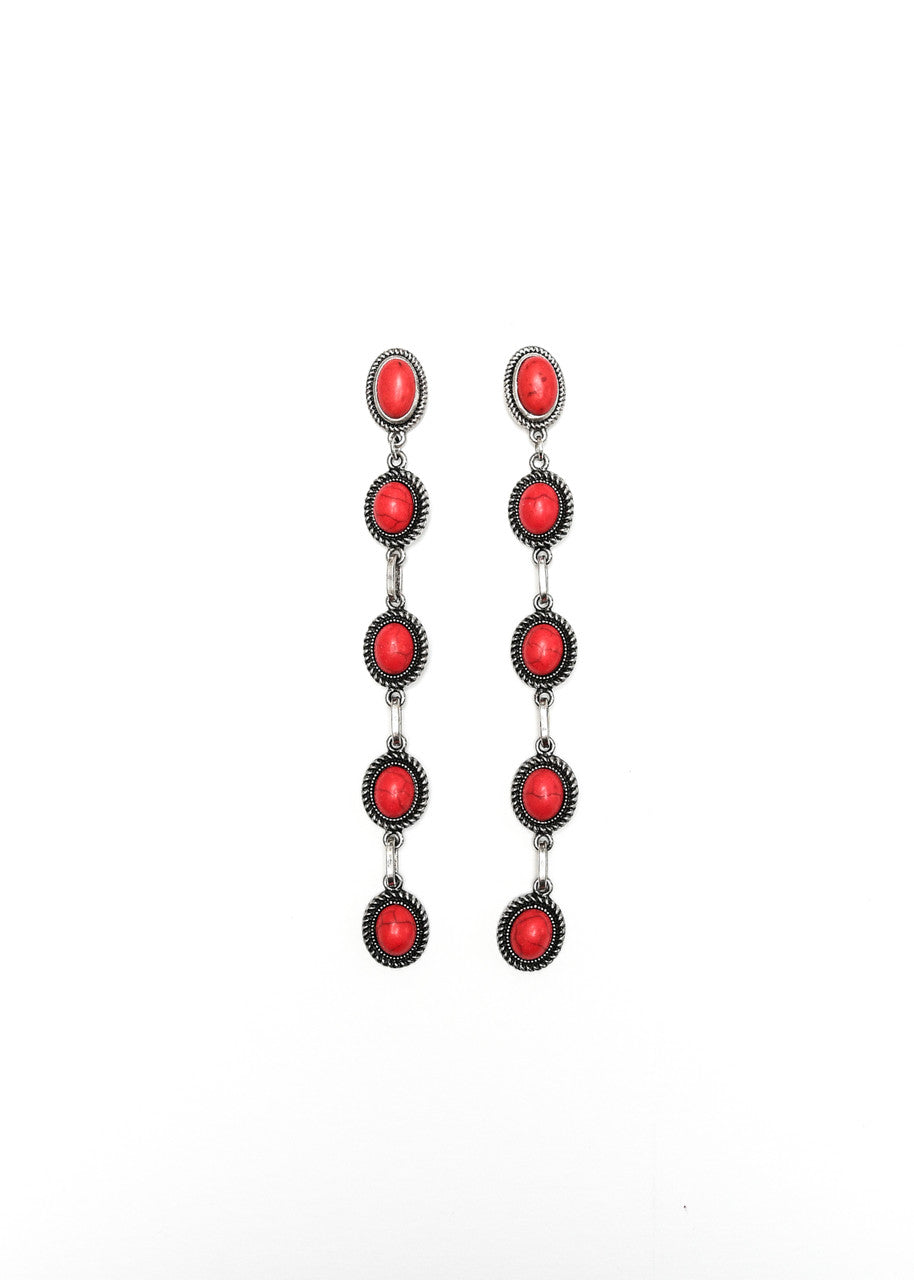 West and Co. Red 5 Stone Drop Post Earring-Stud Earrings-West and Co.--The Twisted Chandelier