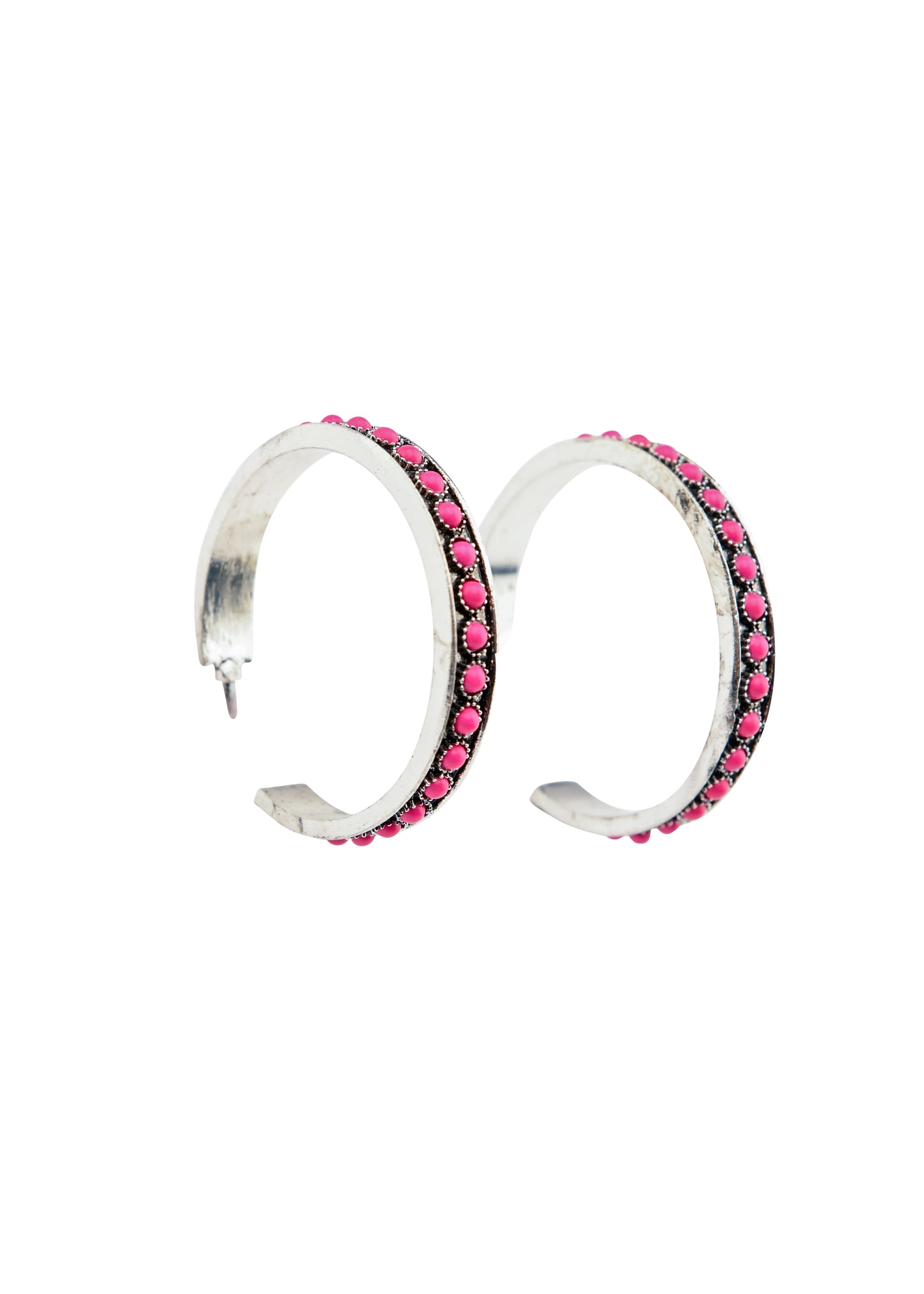 West and Co. Burnished Silver and Pink Hoop Earrings-Stud Earrings-West and Co.--The Twisted Chandelier