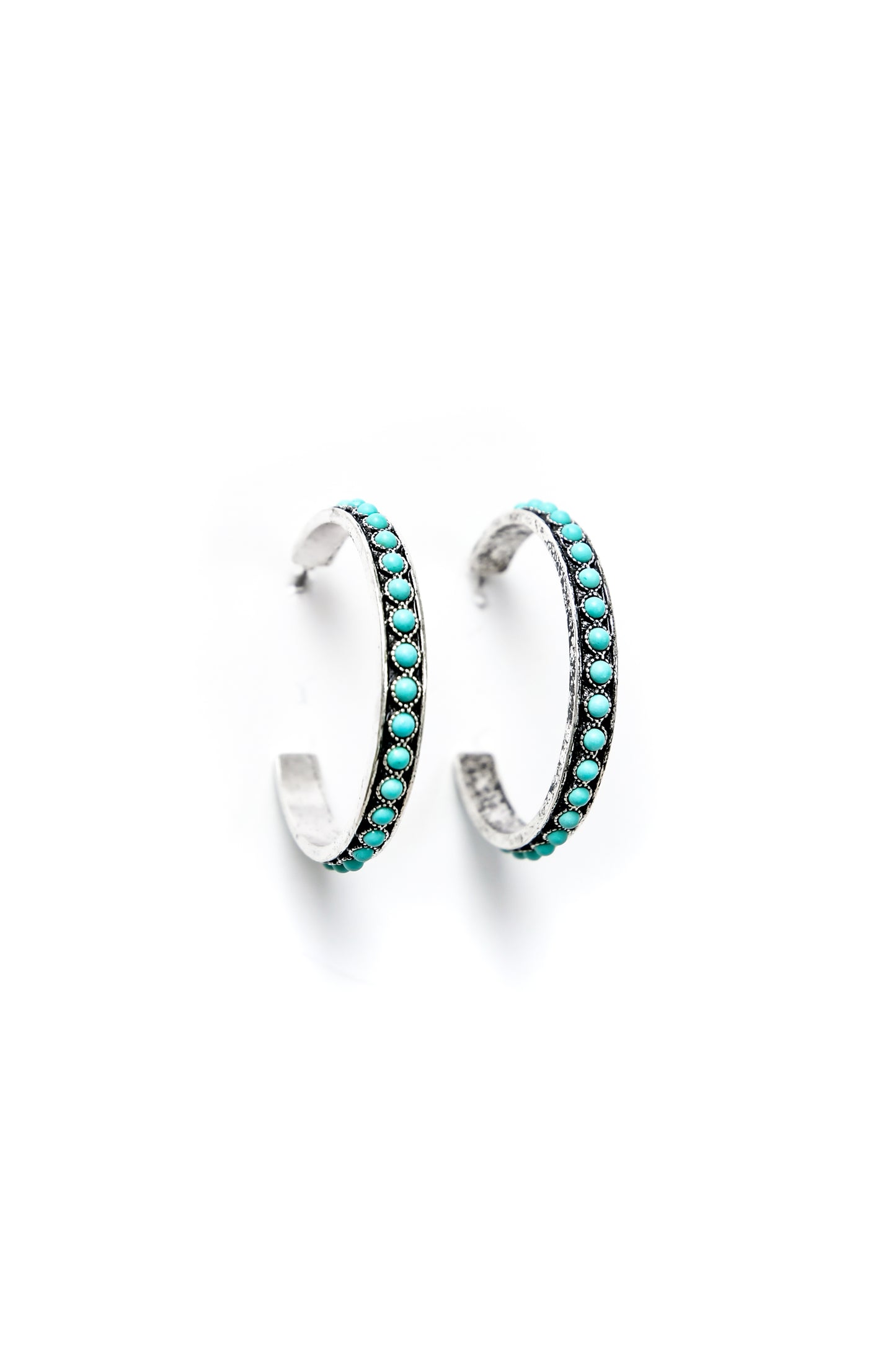 West and Co. Burnished Silver and Turquoise Hoop Earring-Hoop Earrings-West and Co.--The Twisted Chandelier