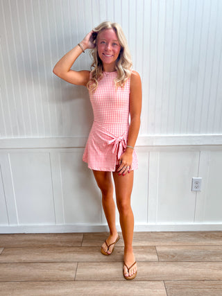 Millie Gingham Print Sleeveless Wrap Tie Front Dress