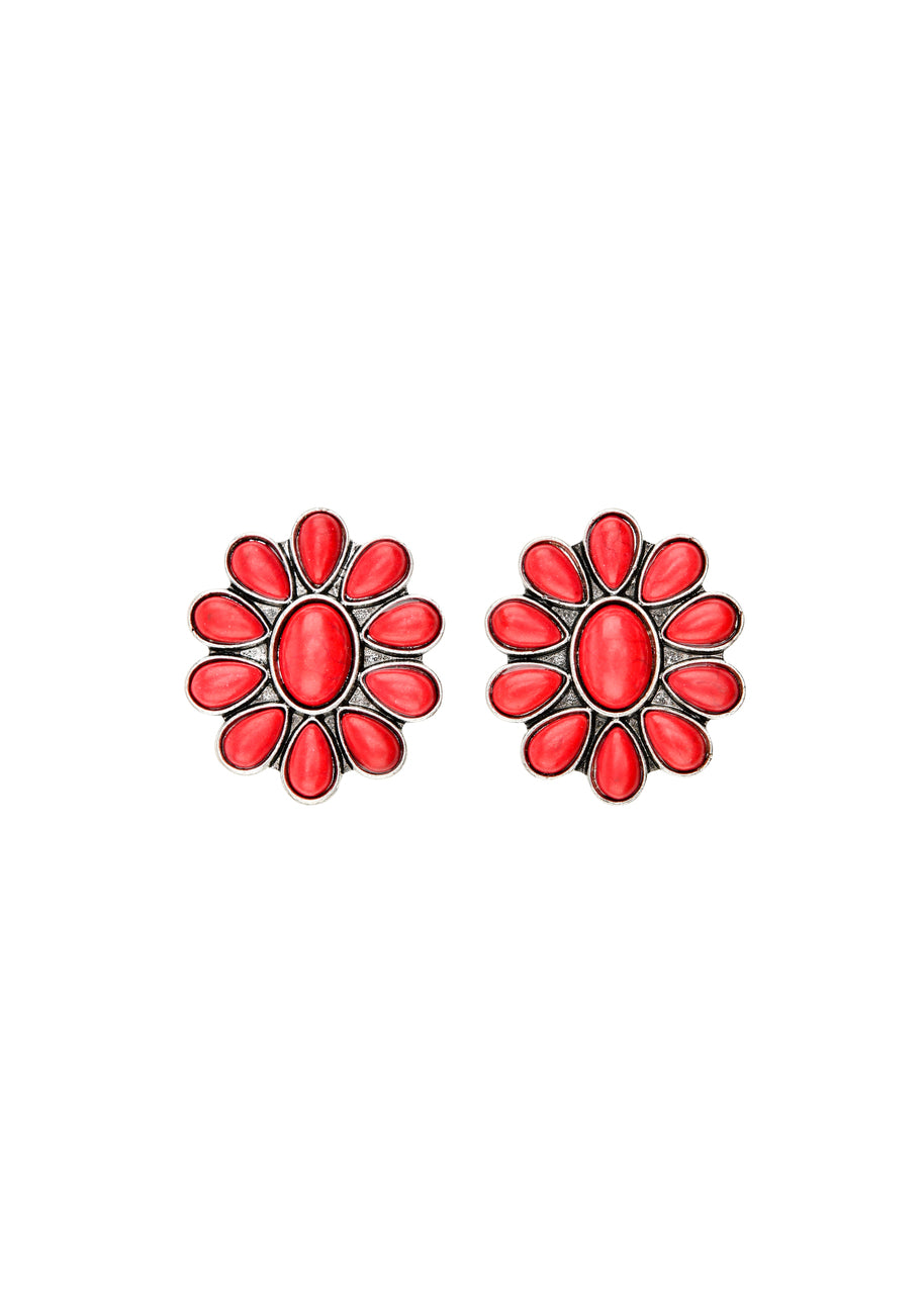 West and Co. Red Flower Cluster Post Earrings-Stud Earrings-West and Co.--The Twisted Chandelier