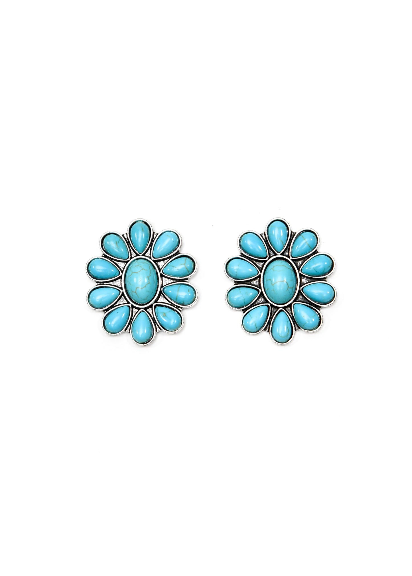 West and Co. Turquoise Flower Cluster Post Earrings-Hoop Earrings-West and Co.--The Twisted Chandelier