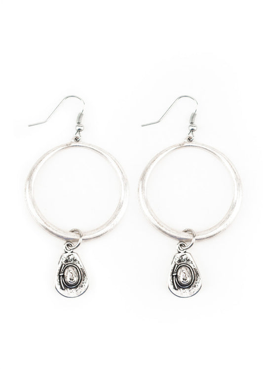 West and Co. 3" Silver Hoop Earrings on Fishhook with Cowboy Hat Charm-Drop Earrings-West and Co.--The Twisted Chandelier
