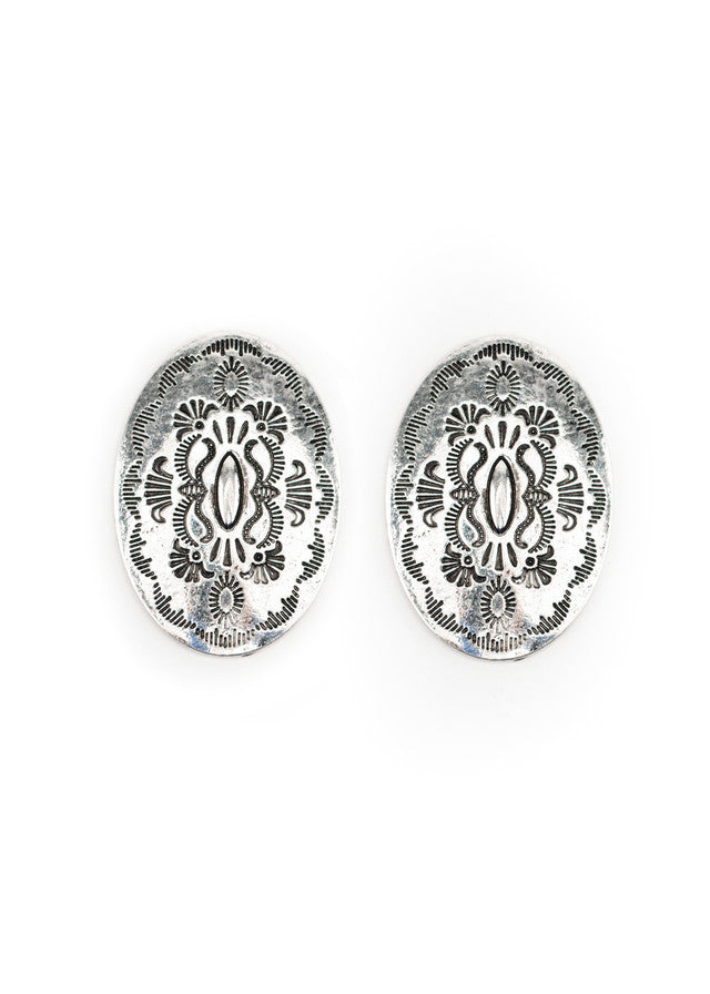 West and Co. 1.5" Oval Burnished Silver Stamped Post Earrings-Drop Earrings-West and Co.--The Twisted Chandelier