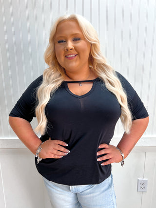 Aubree Short Sleeve Keyhole Neck Solid Bulgari Top-Shirts & Tops-HEIMISH-FD 05/14/26,Tops Collection-The Twisted Chandelier