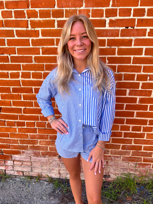 Marie Striped Oversized Comfy Shirt-VERY J-Bin B4,FD 7/01/25-The Twisted Chandelier