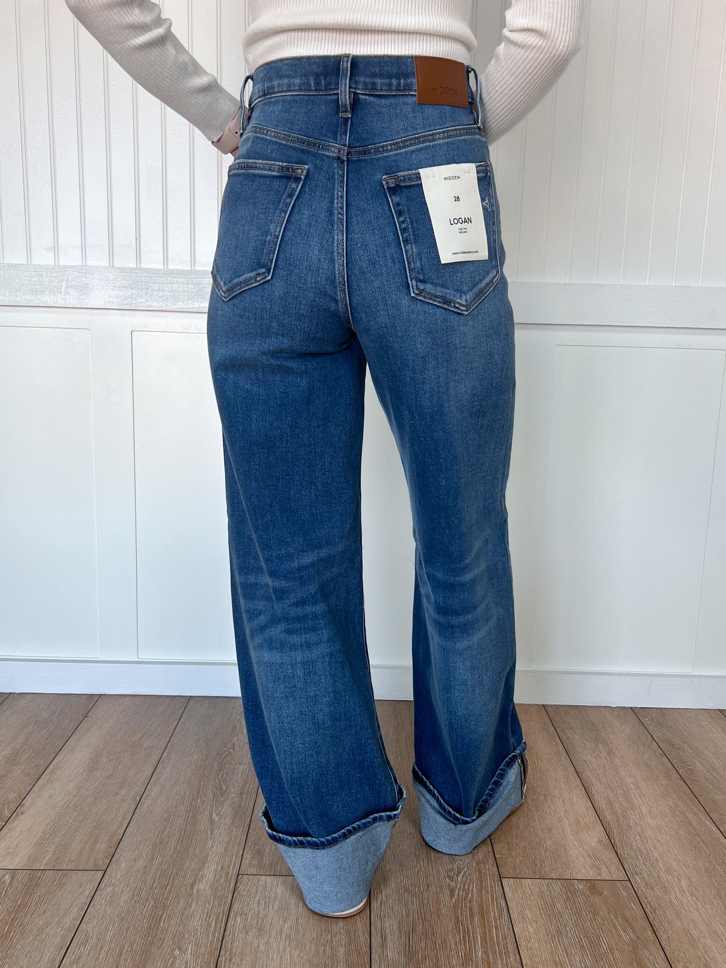 Logan Dark Wash Cuffed Stretch Clean Dad Jeans-Hidden Jeans-Bin a4,Bin b6,bottoms,Fd 8/5/25-The Twisted Chandelier