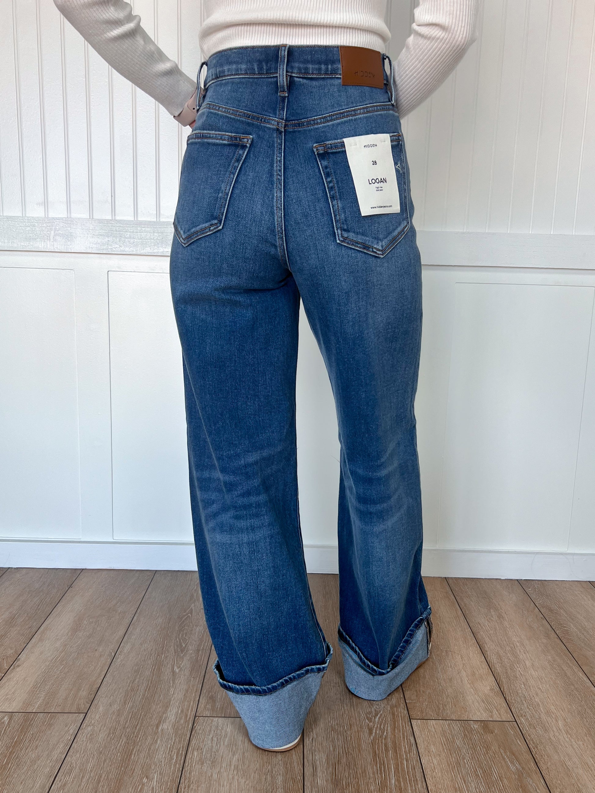 Logan Dark Wash Cuffed Stretch Clean Dad Jeans-Hidden Jeans-Bin a4,Bin b6,bottoms,Fd 8/5/25-The Twisted Chandelier