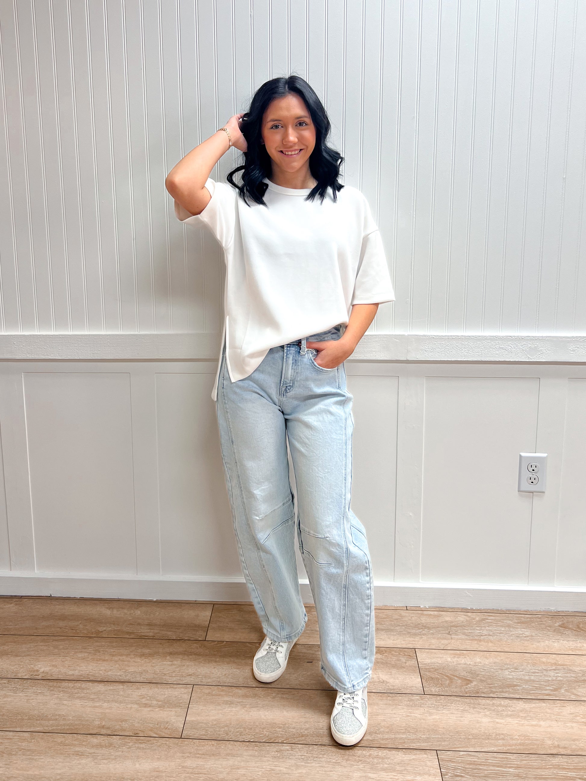 Nora Short Sleeve Round Neck Oversized Soft Modal Scuba Knit Top-Active Basic | Active USA-FD 02/03/26,Tops Collection-The Twisted Chandelier