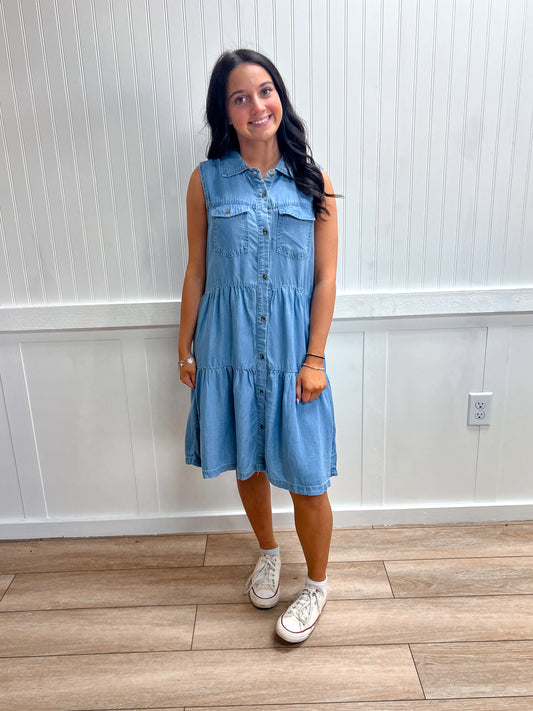 Dallas Sleeveless Pocket Detail Button Down Lyocell Dress-Active Basic | Active USA-DJR,FD 04/30/26-The Twisted Chandelier