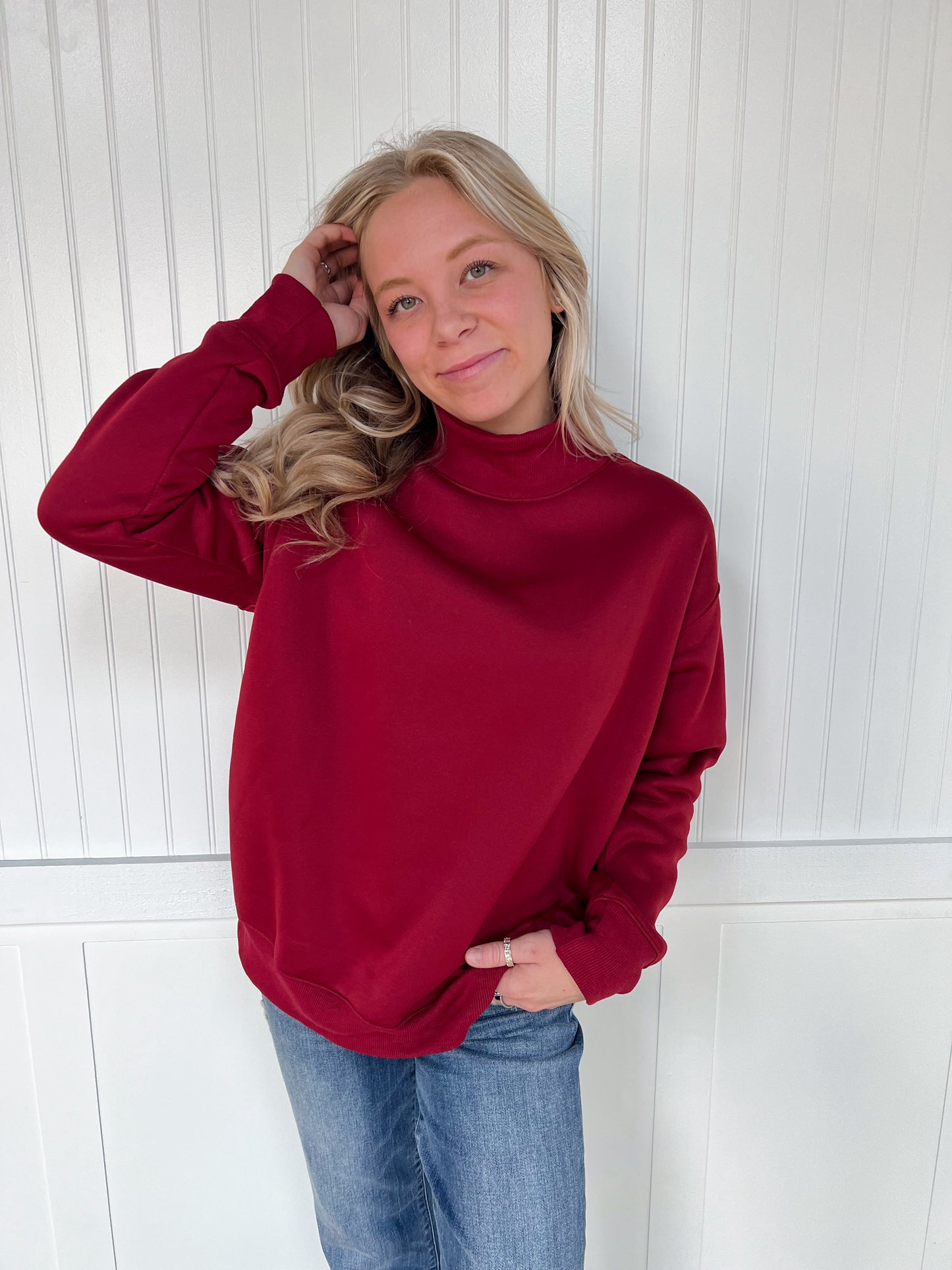 Sloane Oversized Mock Neck Top Sweatshirt