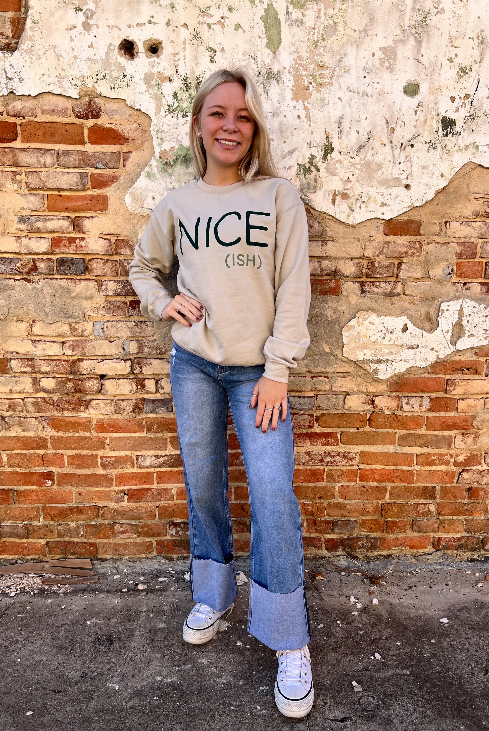 Nice Ish Christmas Crewneck Sweatshirt-Mugsby-BIN A5, FD 12/3/24-The Twisted Chandelier